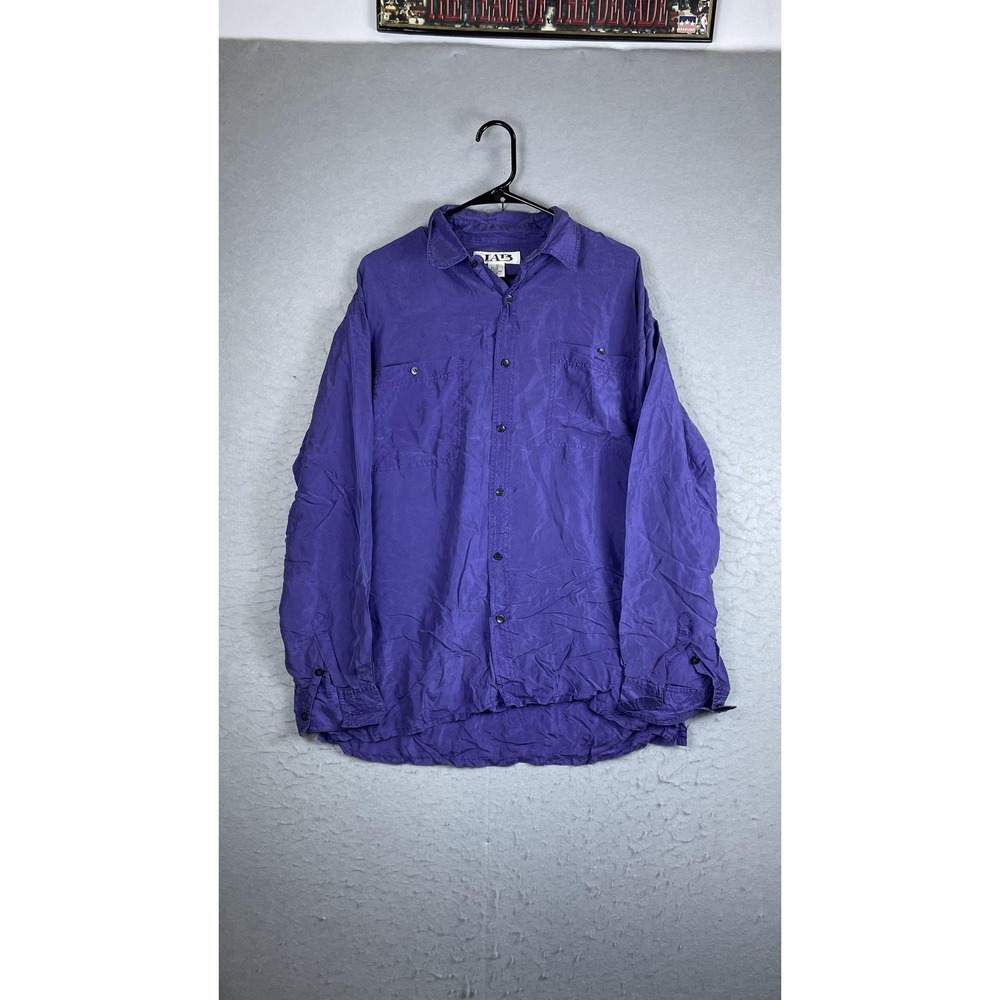 JAB Shirt Mens Large Purple Solid Long Sleeve Button Front Silk Casual Woven